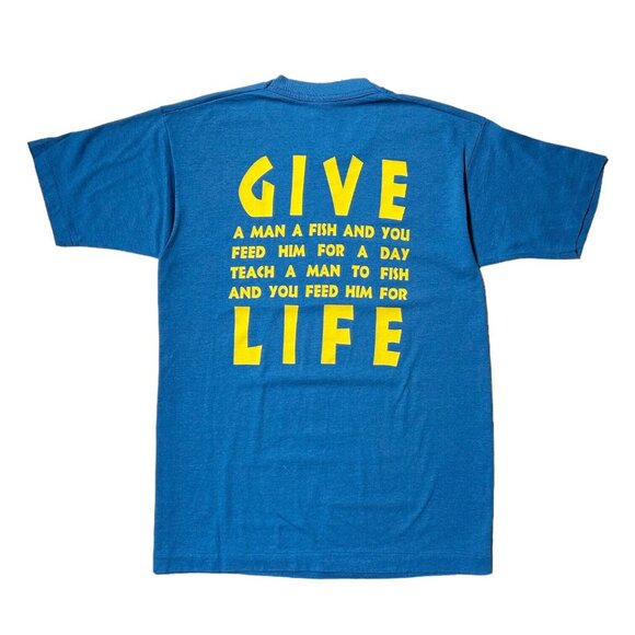 90s Vintage Teach A Man To Fish T-shirt single stitch world relief Canada quote. - Picture 1 of 6